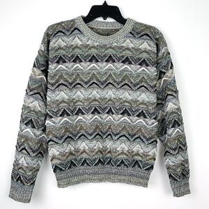 Vintage 90s zig zag sweater gray pullover crew neck textured knit size medium